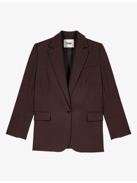 maje Rhinestone Woven Suit Jacket