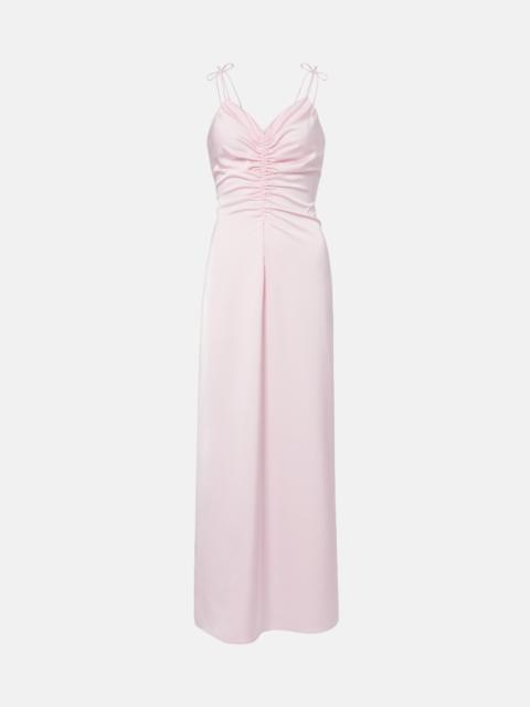ROTATE Ruched satin maxi dress