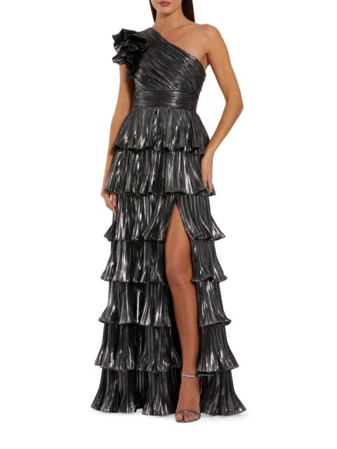 MAC DUGGAL Women's Ruffled Metallic One-Shoulder Gown - Gunmetal