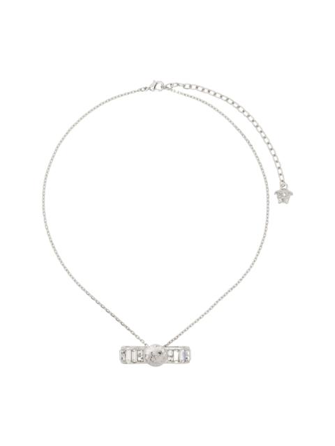 VERSACE Silver Crystal Gianni Ribbon Pendant Necklace