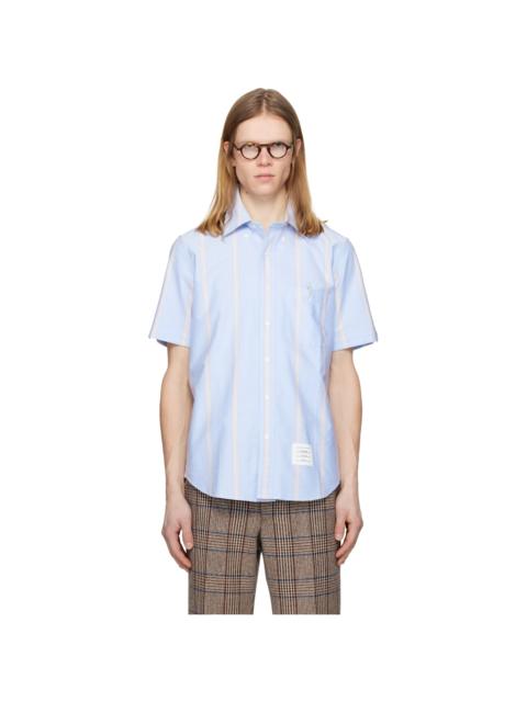 Thom Browne Blue Straight Fit School Stripe Short Sleeve Shirt