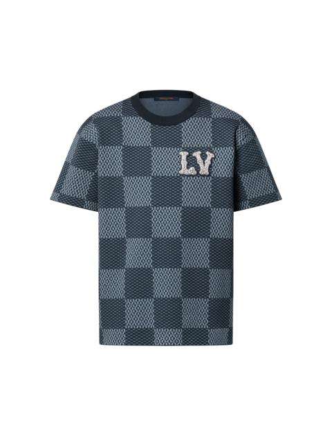 Damier Short-Sleeved Crewneck With LV Crystal Patch