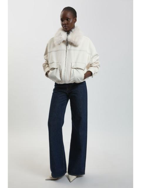KAREN MILLEN Faux Leather Mix Short Bomber Jacket