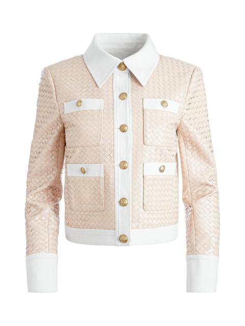 Alice + Olivia KINLEY WOVEN VEGAN LEATHER JACKET