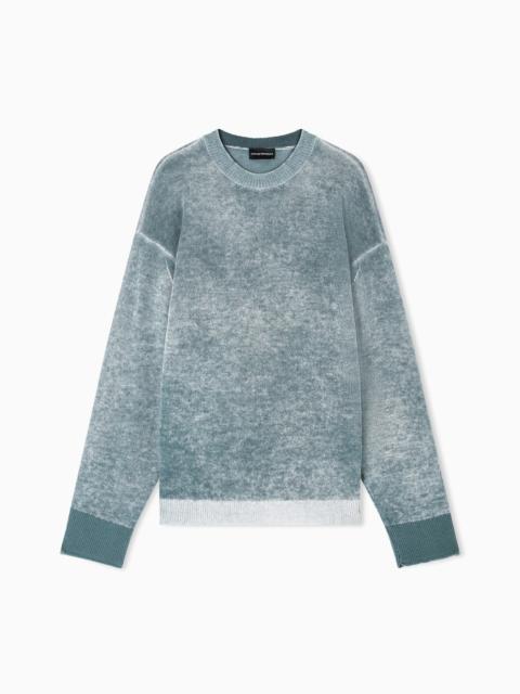 EMPORIO ARMANI PRINTED, PLAIN-KNIT VIRGIN WOOL JUMPER