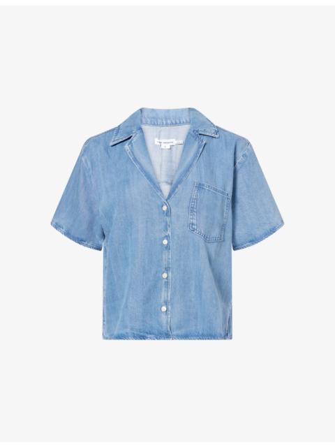 GOOD AMERICAN Short-Sleeve Camp-Collar Denim Shirt