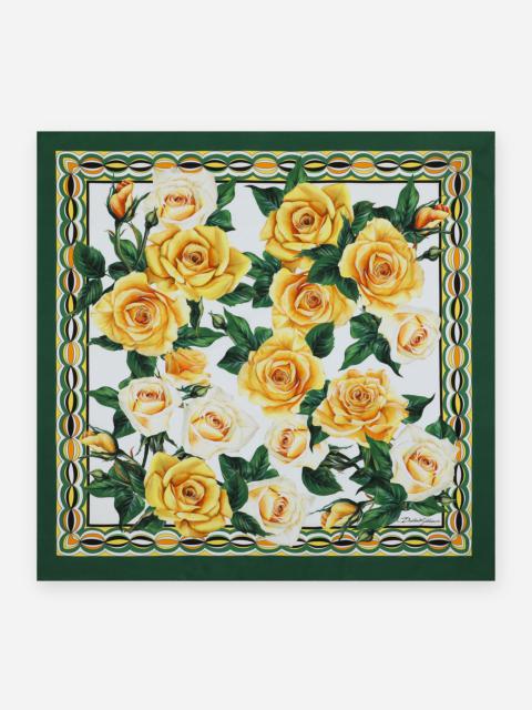 Dolce & Gabbana Twill scarf with yellow rose print (70 x 70)