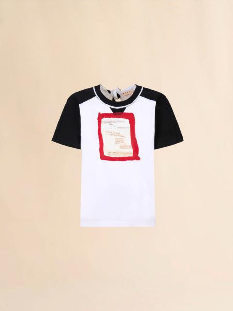 Marni WHITE COTTON OPEN-BACK T-SHIRT WITH PRINTED QUOTES