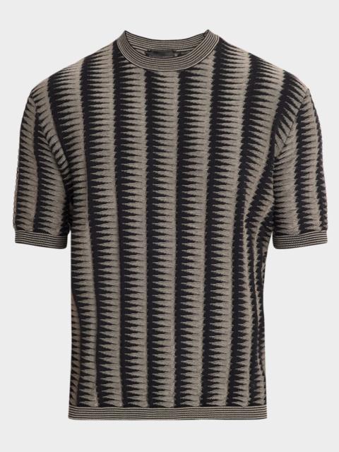 EMPORIO ARMANI Men's Jagged Stripe Cotton Jacquard Short-Sleeve Sweater