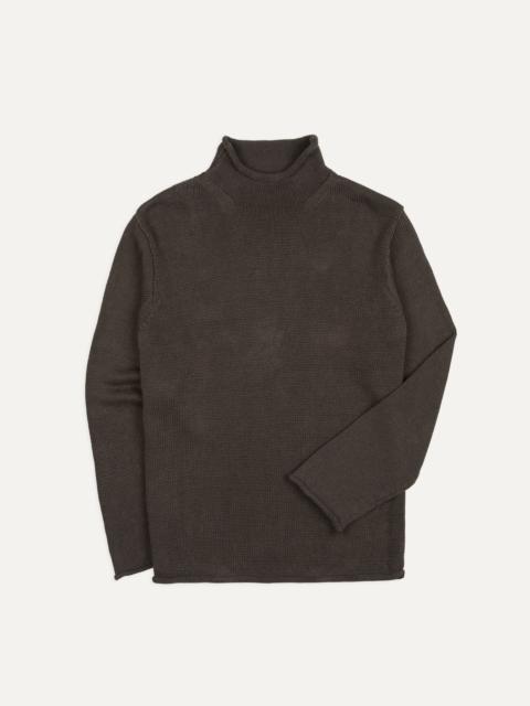 Drake's Brown Linen-Cotton Mock Neck Jumper