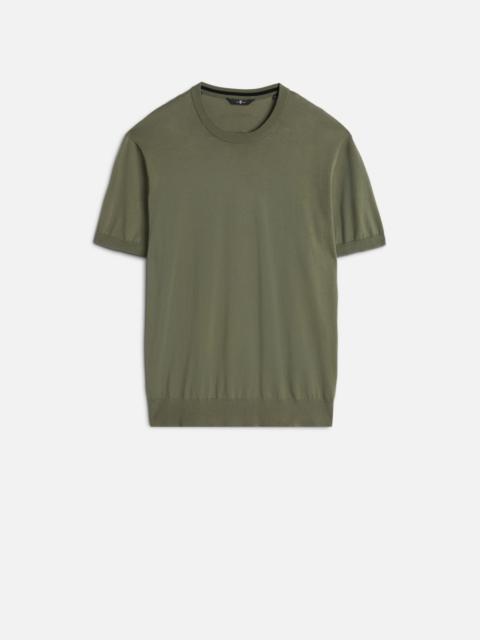7 For All Mankind Classic Cotton Short Sleeve Sweater in Army Green