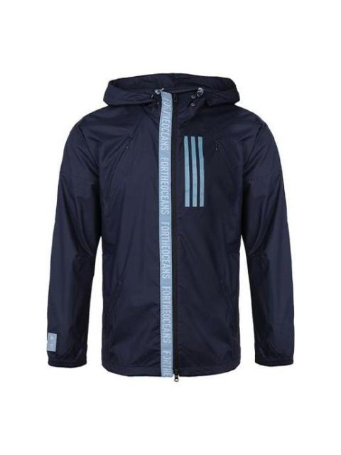 adidas Casual Training Sports Windproof Hooded Jacket Navy Blue EB7600