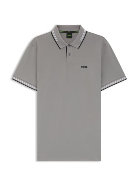 STRETCH-COTTON SLIM-FIT POLO SHIRT WITH BRANDING AND STRIPES