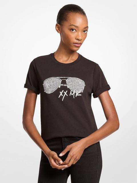 MICHAEL KORS Embellished Printed Cotton Jersey T-Shirt