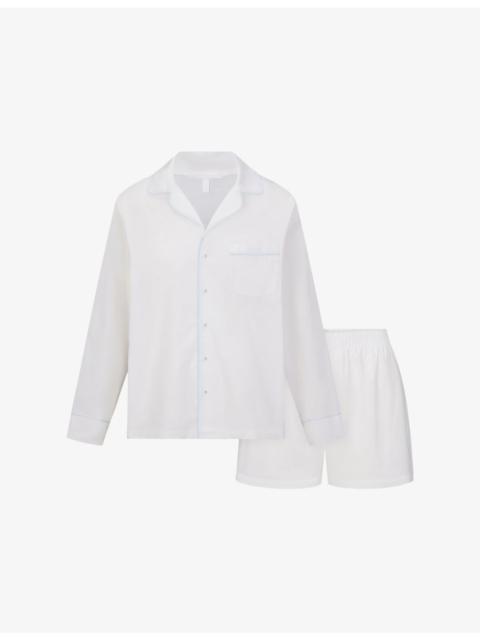 SKIMS Sleep Long Sleeve Top and Boxer Cotton-Poplin Set