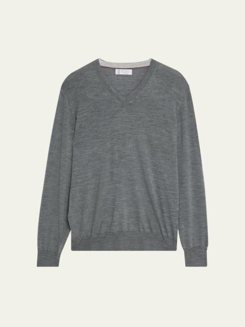 Brunello Cucinelli Men's Fine Gauge Wool and Cashmere V-Neck Sweater
