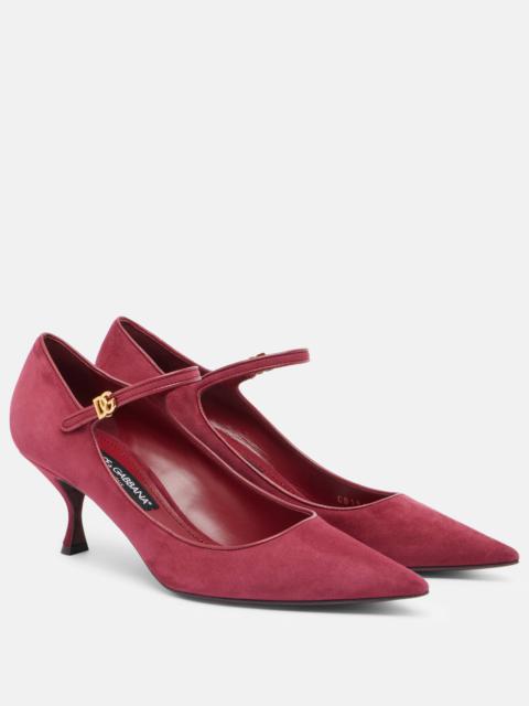 Dolce & Gabbana DG leather-trimmed suede Mary Jane pumps