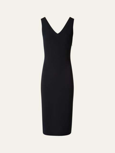 AKRIS V-Neck Sleeveless Knit Midi Dress