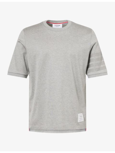 Thom Browne Striped-Sleeve Brand-Patch Cotton T-Shirt