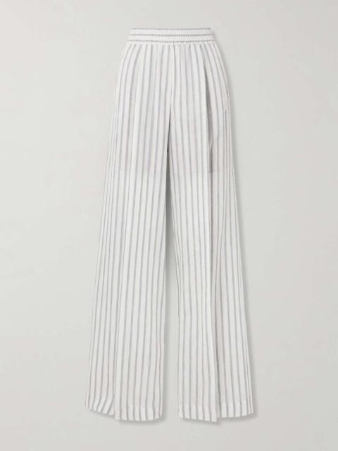 Pleated striped cotton and silk-blend wide-leg pants
