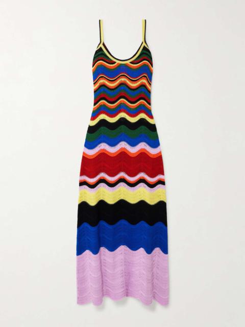 La DoubleJ Striped crocheted cotton maxi dress Blue