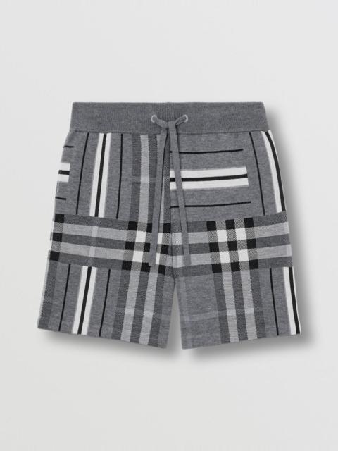 Burberry Check and Stripe Wool Blend Jacquard Shorts