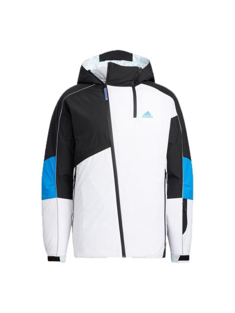 adidas Winter Down Jkt Colorblock Splicing Sports hooded With Down Feather Jacket White HC0280