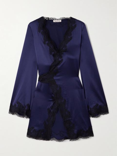 Agent Provocateur Amelea Belted Lace-trimmed Silk-blend Satin Robe