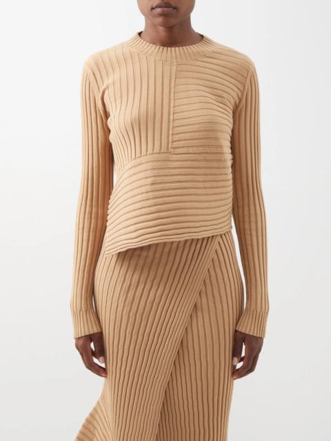 Asymmetric ribbed-knit cotton sweater