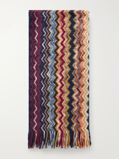 Missoni Striped Crochet-Knit Wool Scarf Multi