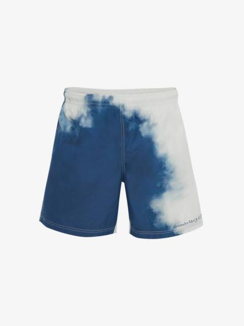 Alexander McQueen Engineered Sky Print Swim Shorts in Navy/white