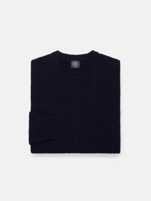 J. PRESS NAVY LAMBSWOOL CABLE CREWNECK SWEATER