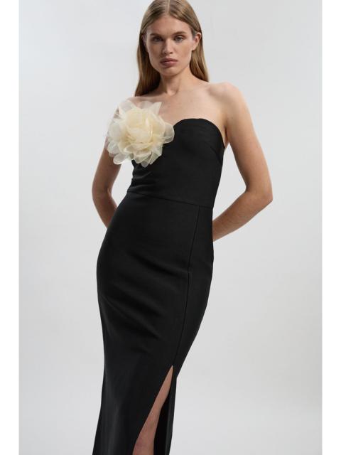 KAREN MILLEN Figure Form Bandage Rosette Knit Midi Dress