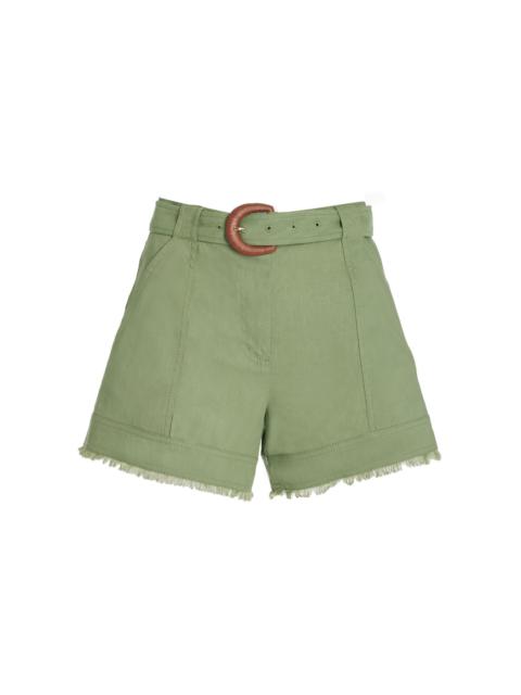 SIMKHAI Kermit Belted Linen-Blend Shorts green