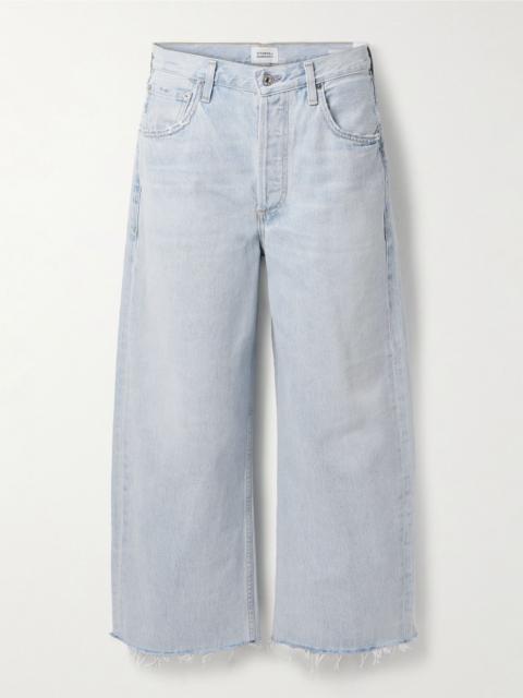 Citizens of Humanity Ayla cropped frayed high-rise wide-leg jeans Light denim