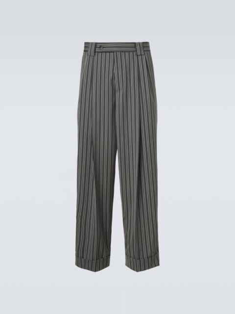 VERSACE Striped virgin wool straight pants