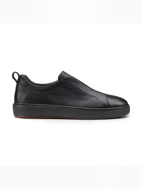 Santoni Men's black leather slip-on sneaker