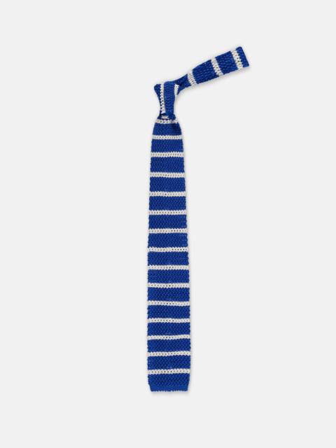 J. PRESS MADE-IN-ITALY ROYAL BLUE & WHITE BAR STRIPE SILK KNIT TIE