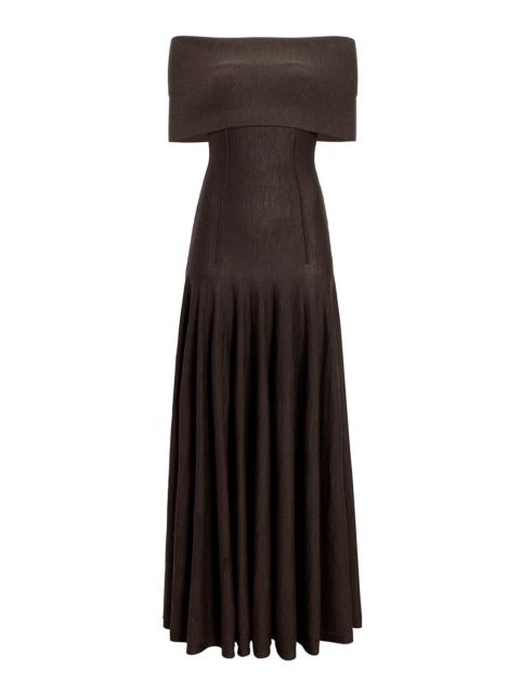 Ava Off-The-Shoulder Wool Maxi Dress brown