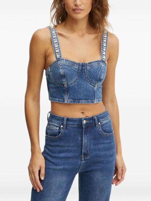 GUESS USA embellishmed-strap denim top