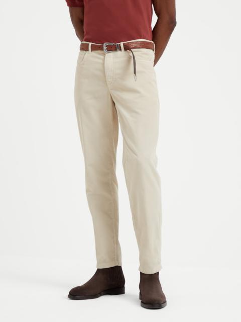 Garment-dyed Italian fit five-pocket trousers in cotton narrow wale corduroy