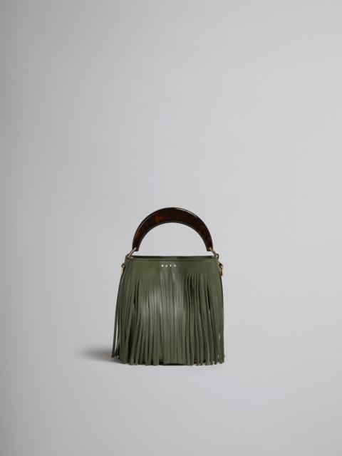 Marni VENICE SMALL BUCKET IN GREEN LEATHER WITH FRINGES