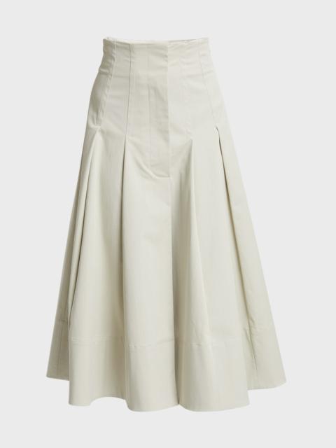 Moore Pleated Organic Cotton Twill Suiting Midi Skirt