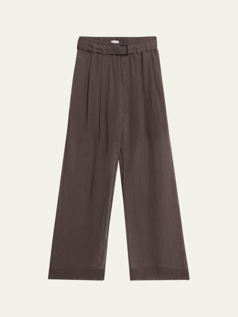 Brunello Cucinelli Sheer Cotton Voile Wide-Leg Pants With Belt
