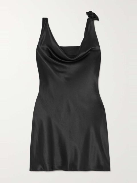 STAUD Delilah appliquéd draped satin mini dress