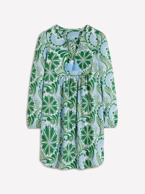 BODEN Pia Linen Yoke Tassel Dress-Blue Euphoric Garden