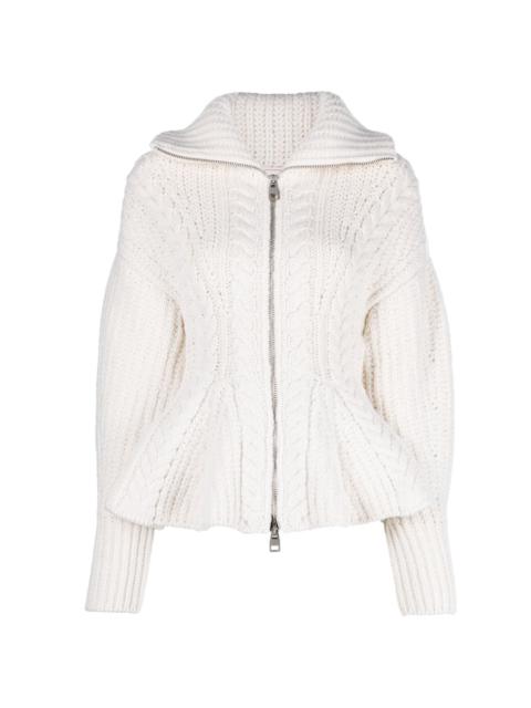 cable-knit zip-up cardigan