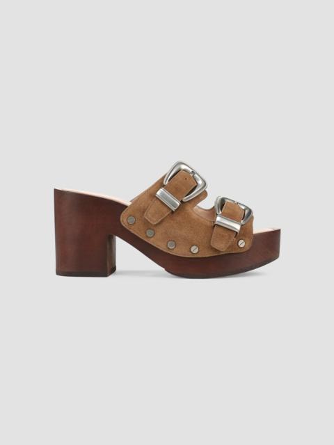 VERONICA BEARD Women's Halifax 90MM Studded Suede Buckle Platform Sandals - Chestnut