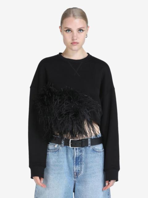 FEATHER-TRIMMED CROPPED SWEATSHIRT