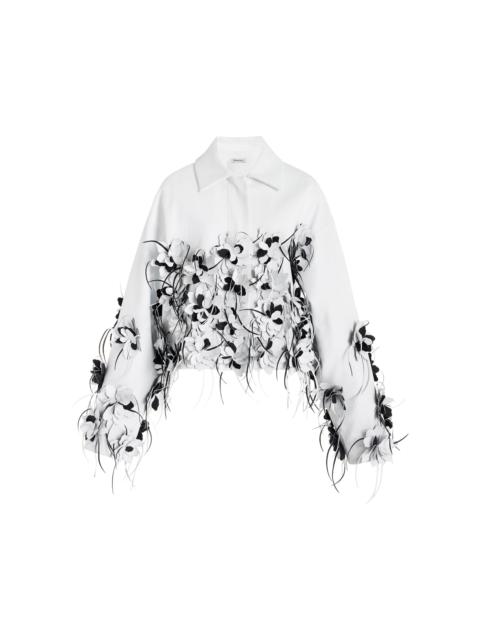 Evrin Floral-Appliquéd Vegan Leather Jacket white